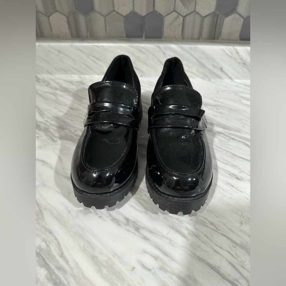 Shiny Black Loafers with Chunky Soles